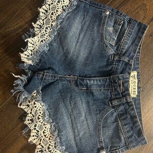 Guess Blue Denim Shorts with White Lace